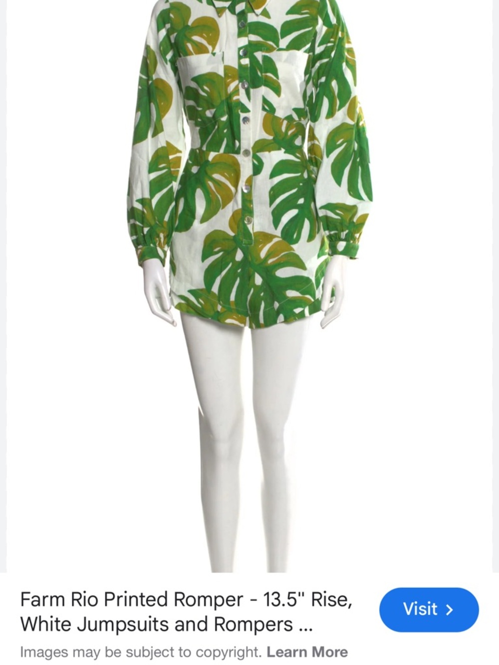 FARM Rio White Romper with Green and Yellow Tropical Leaf Print